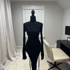 Meshki Black Ribbed Long Sleeve Dress